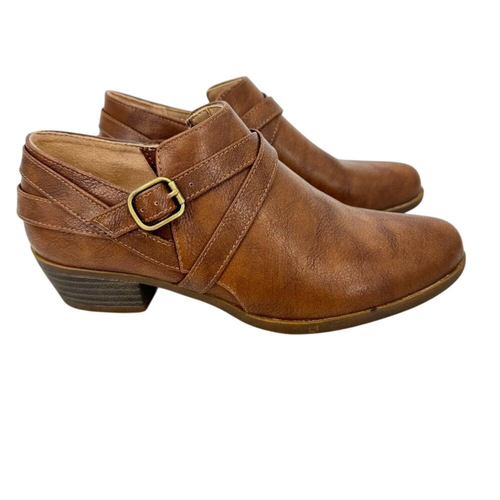 Life Stride Adley vegan brown leather harness flex support ankle boots  8